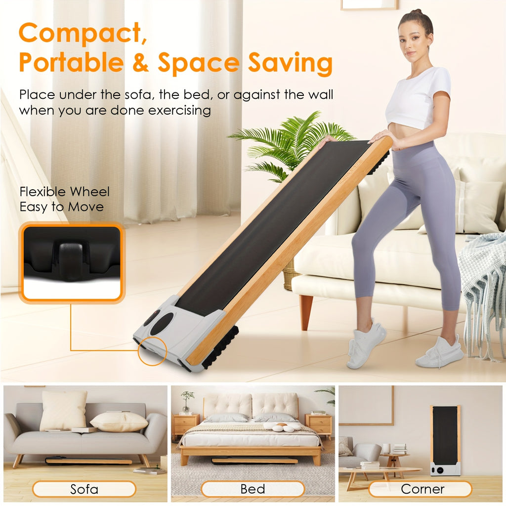 Walking Mat Treadmill with Incline, 2.5HP Wooden Under Desk Treadmill with Smart APP, 300 Lb Capacity, Portable Walking Treadmill with Remote Control And LED Display