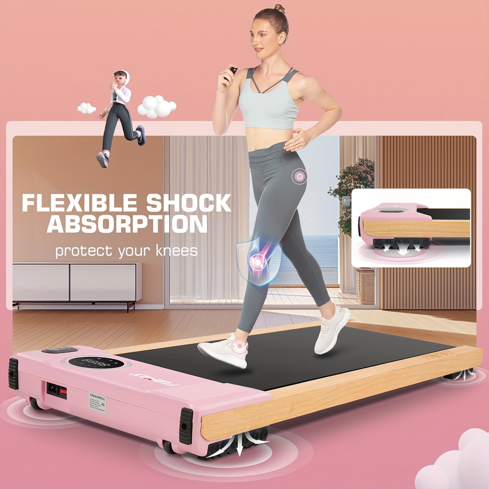 Walking Mat Treadmill with Incline, 2.5HP Wooden Under Desk Treadmill with Smart APP, 300 Lb Capacity, Portable Walking Treadmill with Remote Control And LED Display