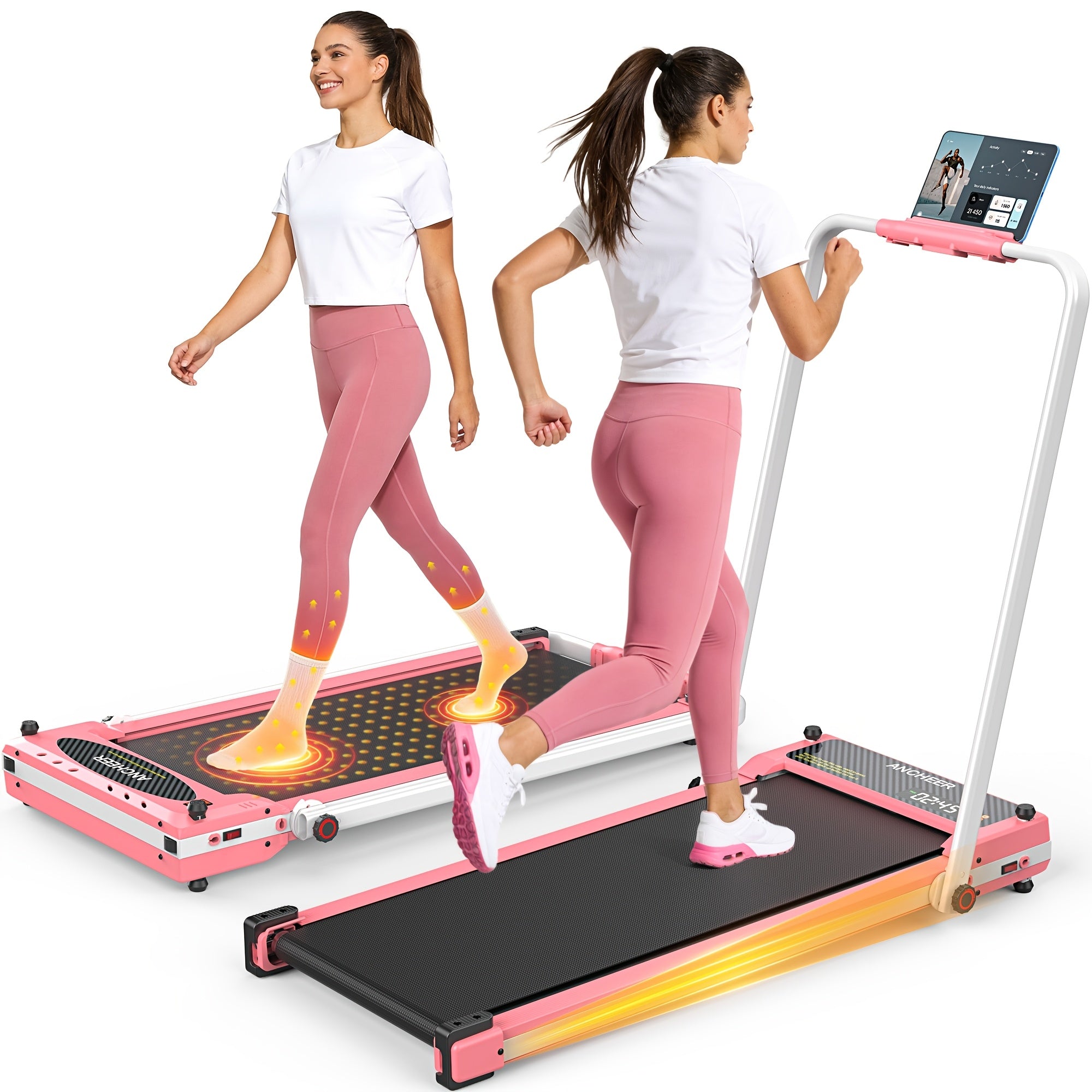 Foldable Walking Pad Treadmill with Foot Massager & Dual-Sided Incline - Motorized Belt Suitable for Home\u002FOffice, Adjustable Speed (0.6-7.5MPH), Handle Bar, Compact for Small Spaces, Plug (No Required)