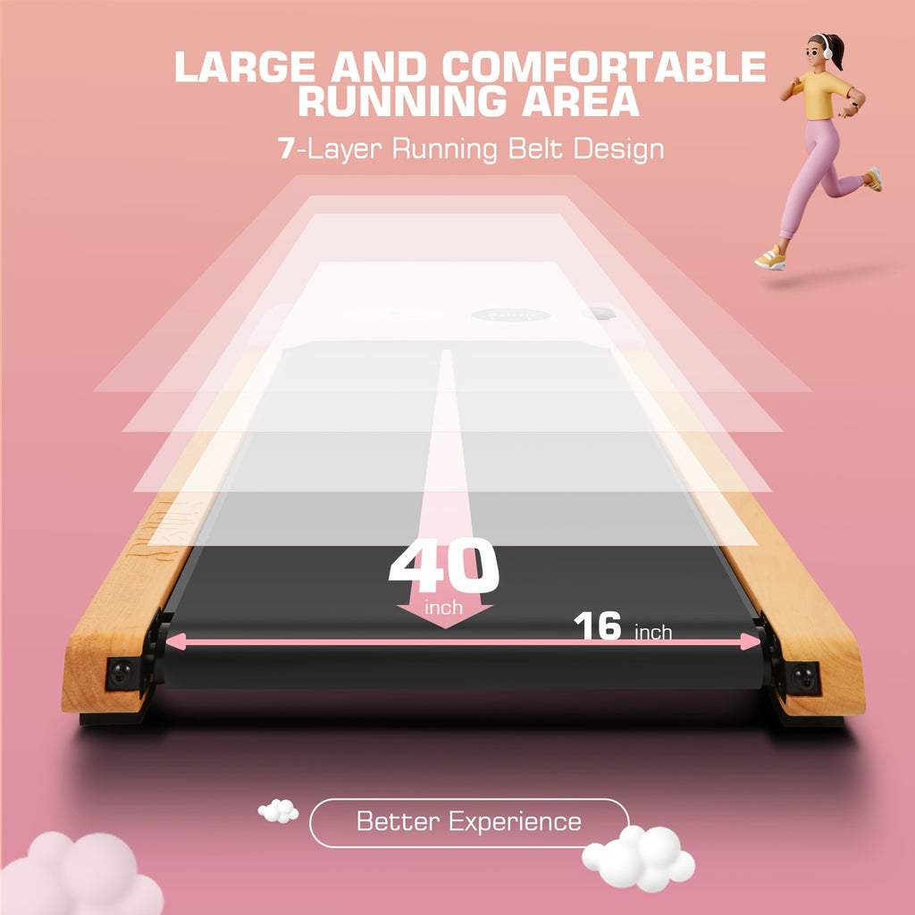 Walking Mat Treadmill with Incline, 2.5HP Wooden Under Desk Treadmill with Smart APP, 300 Lb Capacity, Portable Walking Treadmill with Remote Control And LED Display