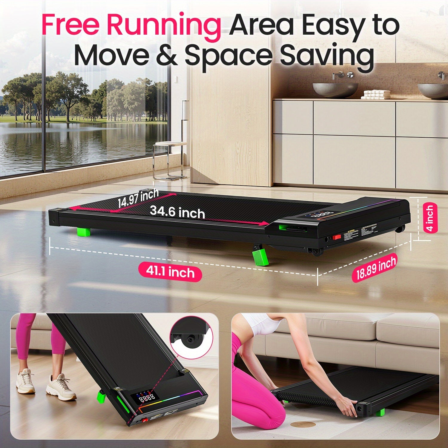 Compact And Portable Walking Treadmill Designed for Home Use, Featuring a 2.5HP Brushless Motor, Silent Operation, a 6% Incline, And a Weight Capacity of 330 Lbs, Without Battery