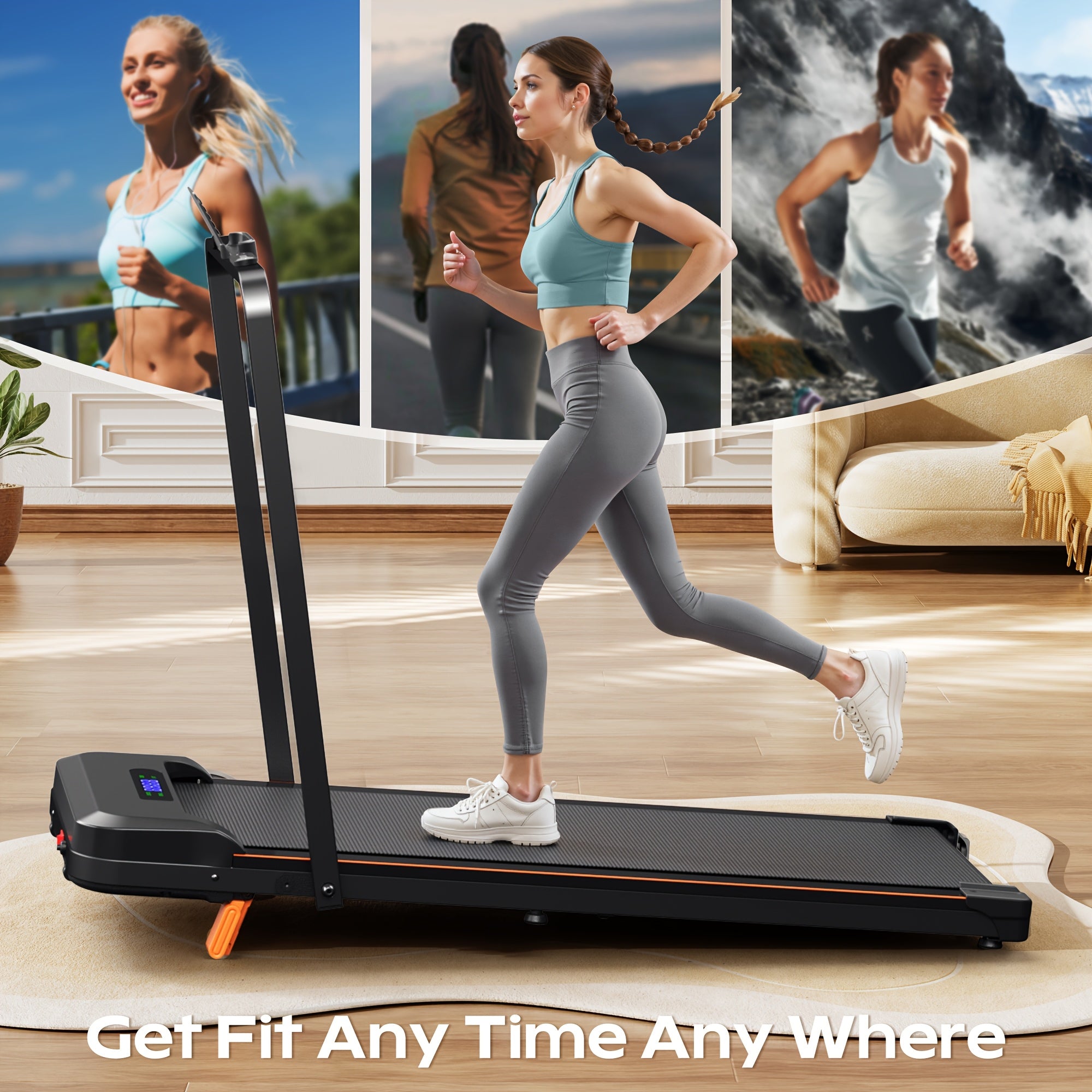 KERDOM 4 in 1 Climbing Treadmill Featuring a Handrail And Handlebar, a Quiet Running Pad with a 6% Incline Suitable for Home Gym Workouts, Equipped with an LED Display And Phone Holder, a Portable Folding Walking Pad That Saves Space for Office Use