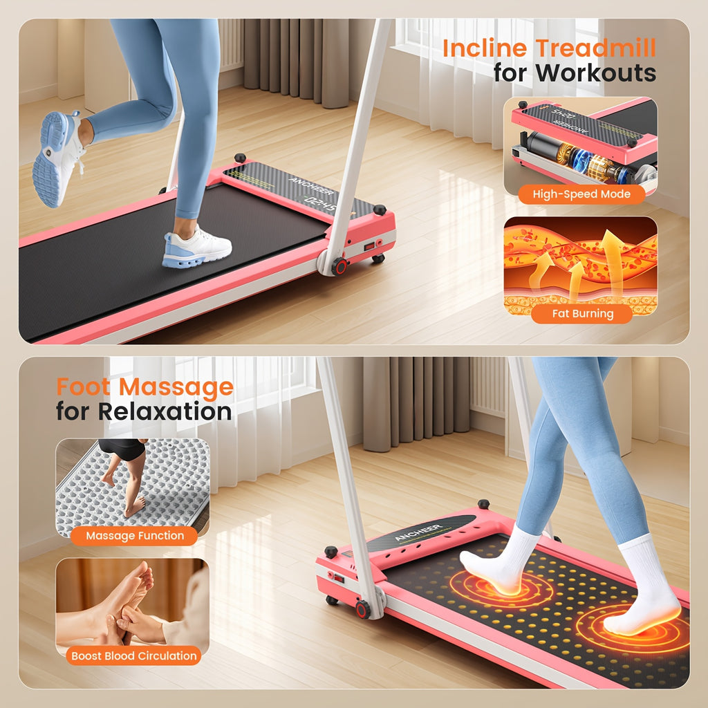 Foldable Walking Pad Treadmill with Foot Massager & Dual-Sided Incline - Motorized Belt Suitable for Home\u002FOffice, Adjustable Speed (0.6-7.5MPH), Handle Bar, Compact for Small Spaces, Plug (No Required)