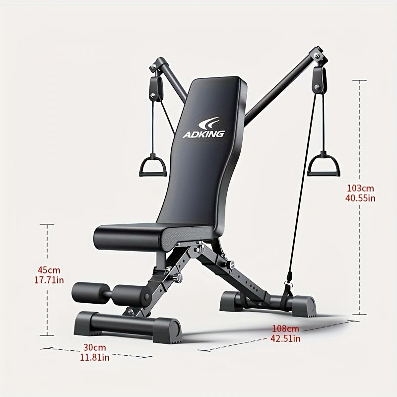 Folding Dumbbell Stool, Multi-function Exercise 13in 1 Home Strength Training Exercise Chair, Bench Press Sit-up AIDS, Men's Barbell Bird Folding Multi-function Stool, Suitable for Home Gym, Adjustable Arm And Tension Rope