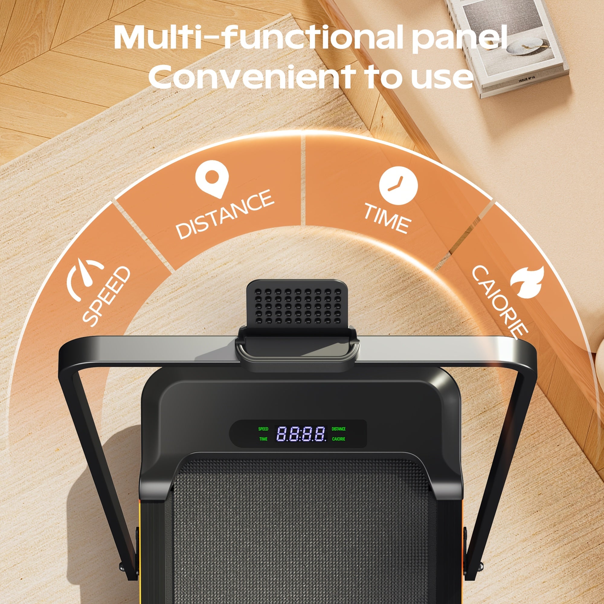 KERDOM 4 in 1 Climbing Treadmill Featuring a Handrail And Handlebar, a Quiet Running Pad with a 6% Incline Suitable for Home Gym Workouts, Equipped with an LED Display And Phone Holder, a Portable Folding Walking Pad That Saves Space for Office Use