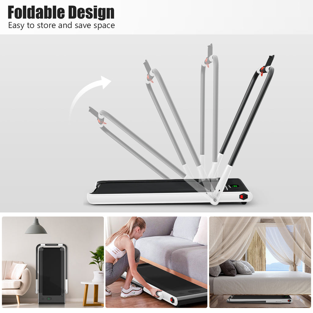 2-in-1 Folding Under Desk Treadmill - Electric Walking & Running Machine with Quiet Motor, Shockproof Belt, Folding Rail & Phone Holder, Portable with Wheels, for home\u002FOffice Use, 265 Weight Capacity, Space-Saving (AC Power, Plug)