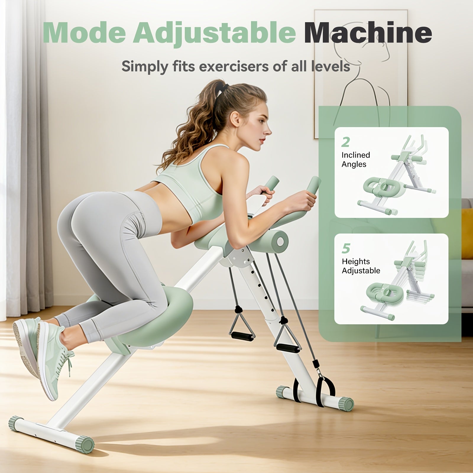 Ab Workout Machine, Folding Abdominal Crunch Machine for Home Gym, Abdominal Trainer for Men And Women, with A Pair Of Resistance Bands, Ideal for Beginners' Waist Training