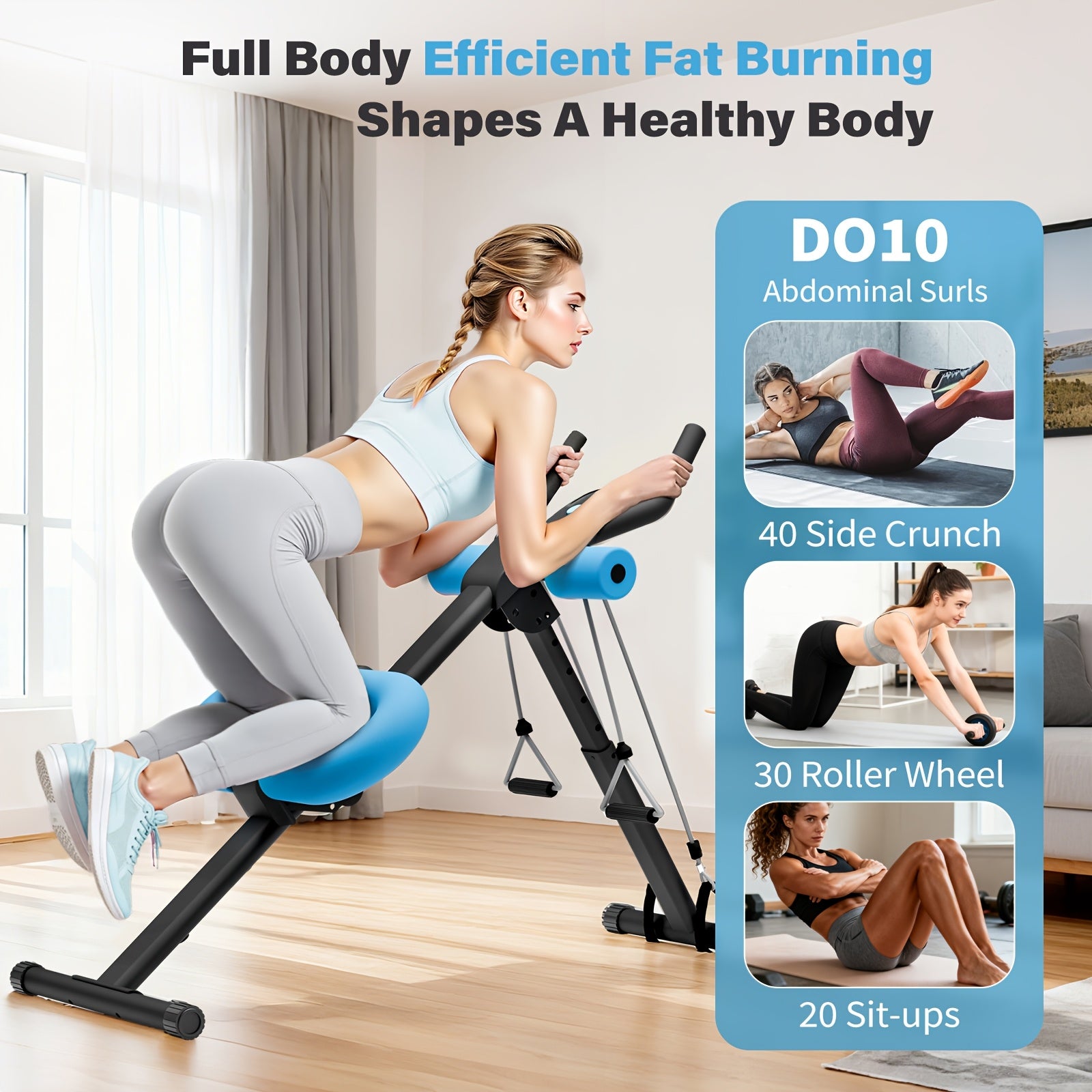 Ab Workout Machine, Folding Abdominal Crunch Machine for Home Gym, Abdominal Trainer for Men And Women, with A Pair Of Resistance Bands, Ideal for Beginners' Waist Training