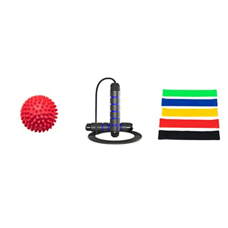 Exercise Training EquipmentsAdjustable Skipping Rope and 5 Loop Exercise Bands and Massage Ball Jump Rope and Stretch Bands for Home Gym Exercise to Men Women, Fitness Equipment, Strength Training, Multifunctional Bands, Adjustable Resistance