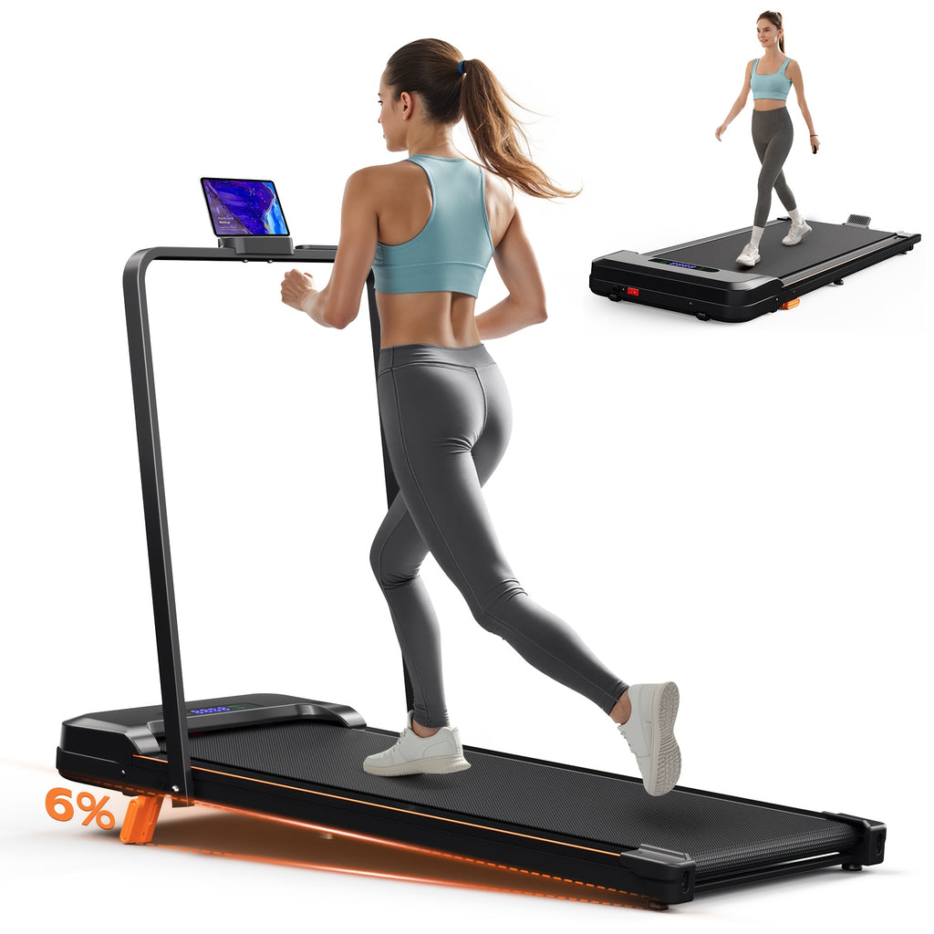 KERDOM 4 in 1 Climbing Treadmill Featuring a Handrail And Handlebar, a Quiet Running Pad with a 6% Incline Suitable for Home Gym Workouts, Equipped with an LED Display And Phone Holder, a Portable Folding Walking Pad That Saves Space for Office Use