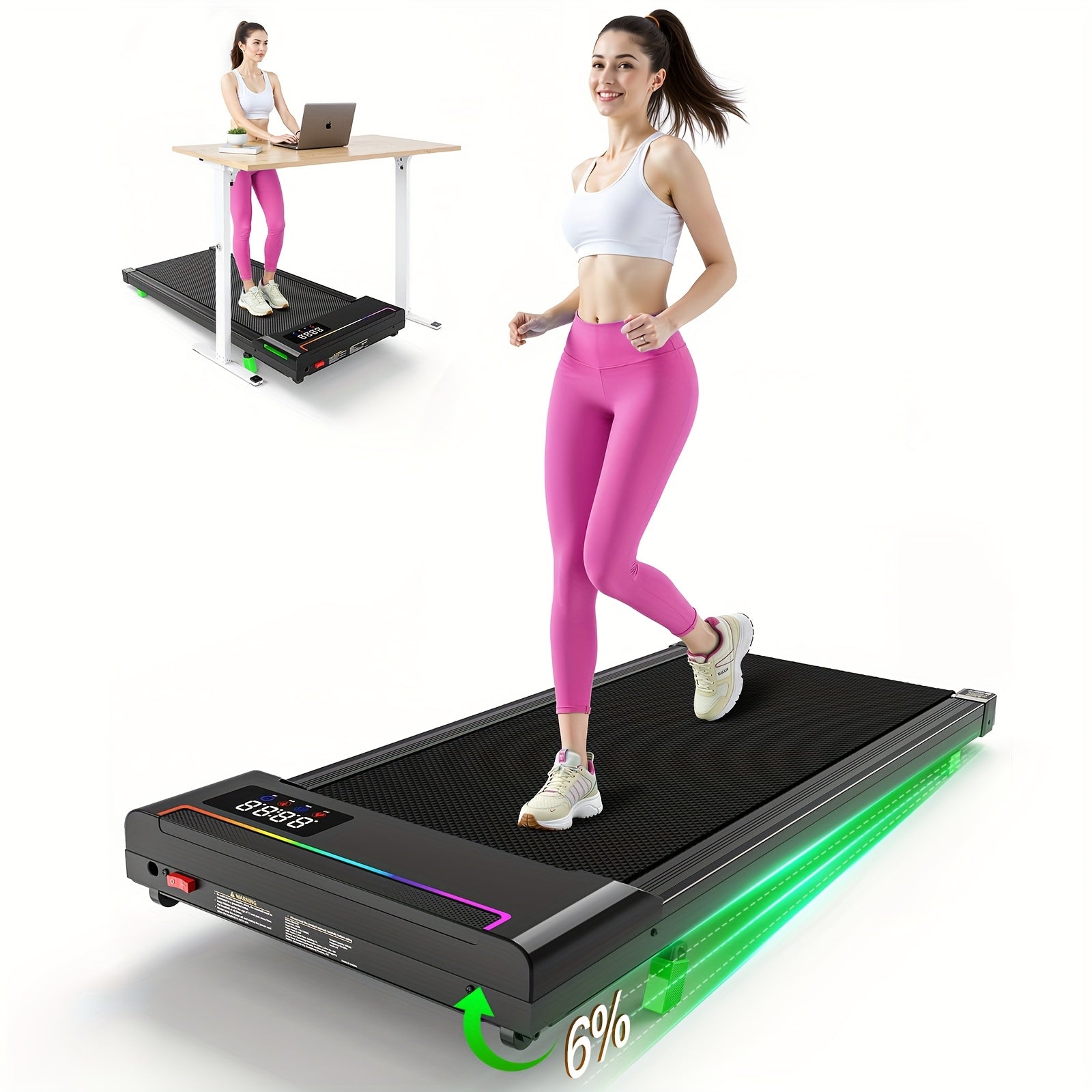 Compact And Portable Walking Treadmill Designed for Home Use, Featuring a 2.5HP Brushless Motor, Silent Operation, a 6% Incline, And a Weight Capacity of 330 Lbs, Without Battery