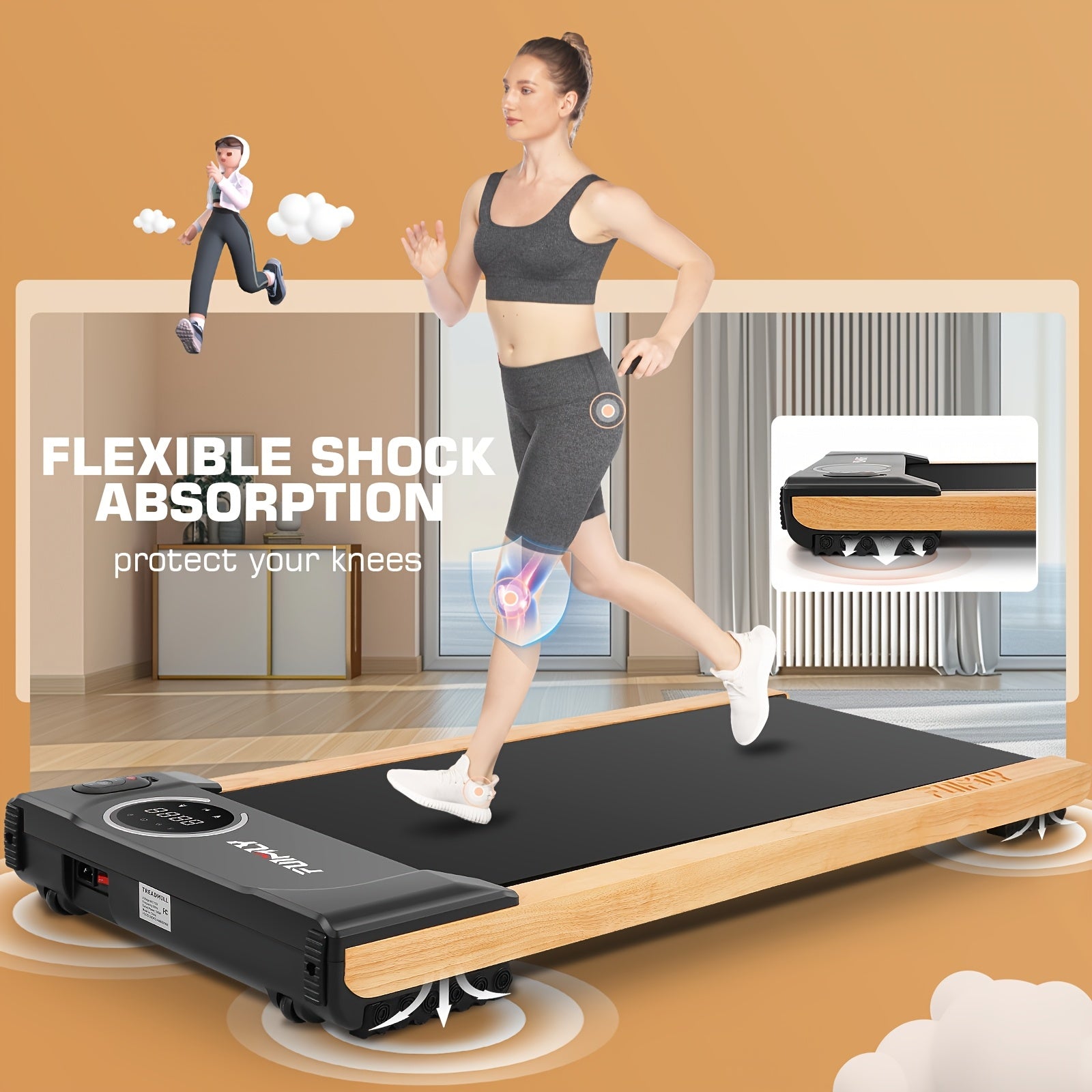 Walking Mat Treadmill with Incline, 2.5HP Wooden Under Desk Treadmill with Smart APP, 300 Lb Capacity, Portable Walking Treadmill with Remote Control And LED Display