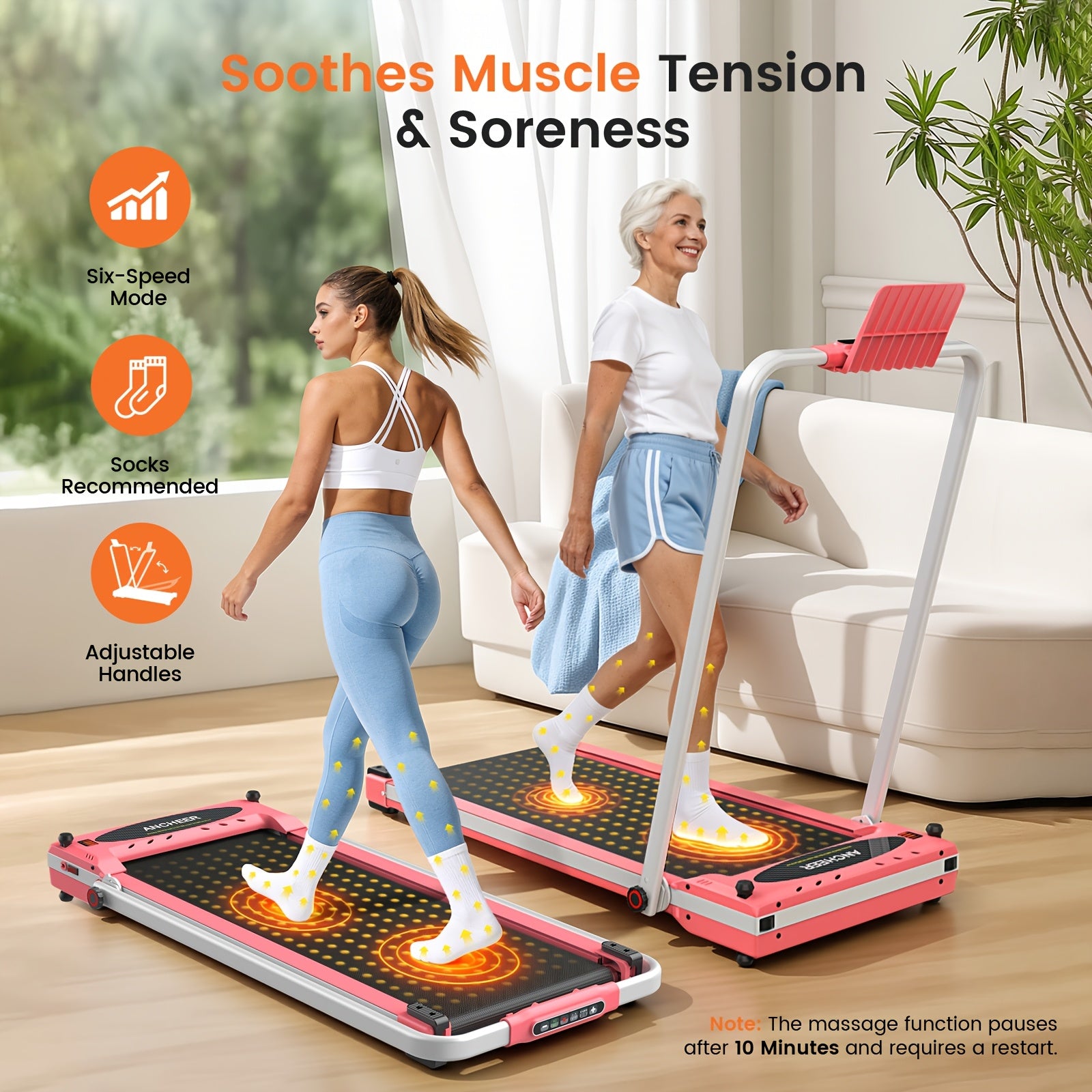 Foldable Walking Pad Treadmill with Foot Massager & Dual-Sided Incline - Motorized Belt Suitable for Home\u002FOffice, Adjustable Speed (0.6-7.5MPH), Handle Bar, Compact for Small Spaces, Plug (No Required)