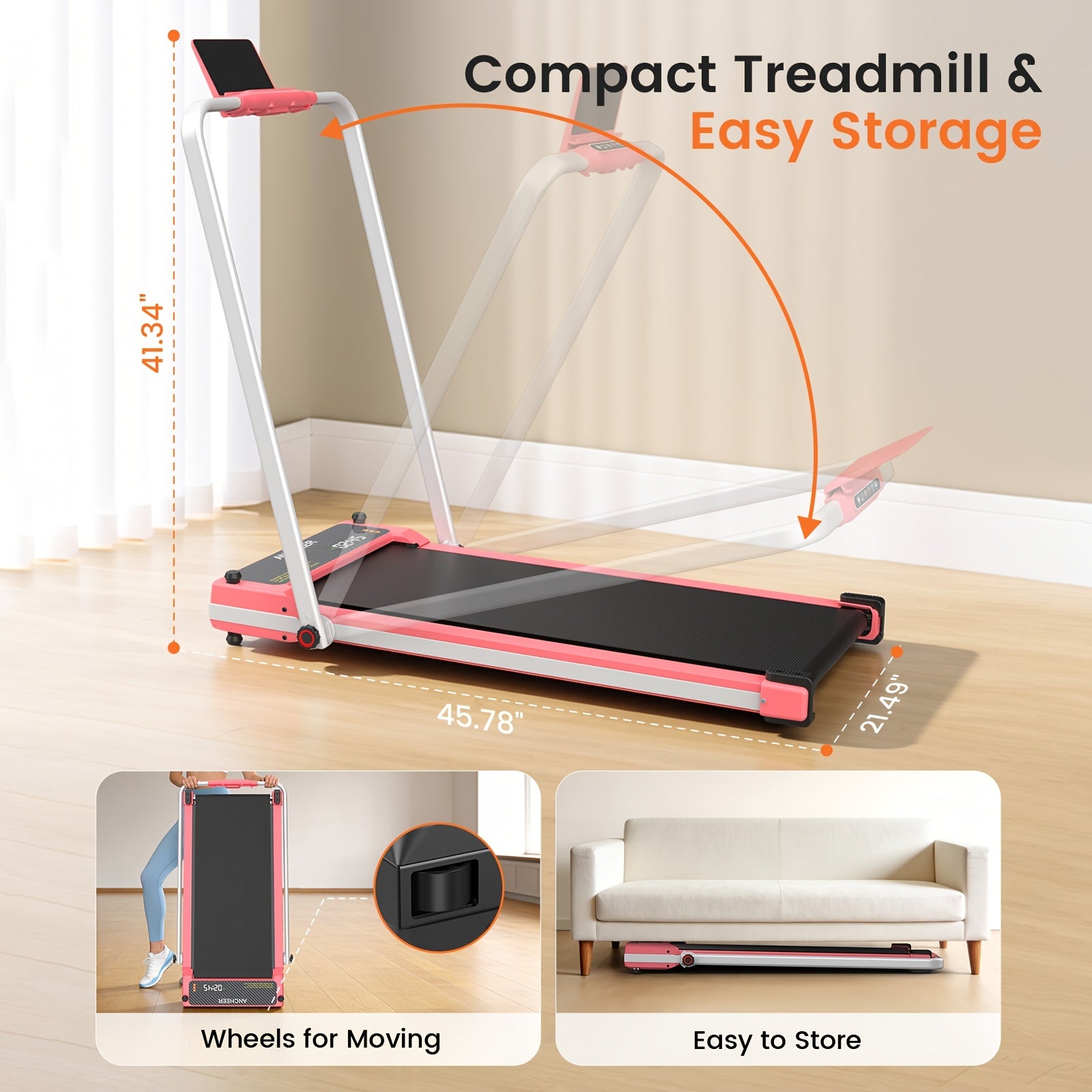 Foldable Walking Pad Treadmill with Foot Massager & Dual-Sided Incline - Motorized Belt Suitable for Home\u002FOffice, Adjustable Speed (0.6-7.5MPH), Handle Bar, Compact for Small Spaces, Plug (No Required)