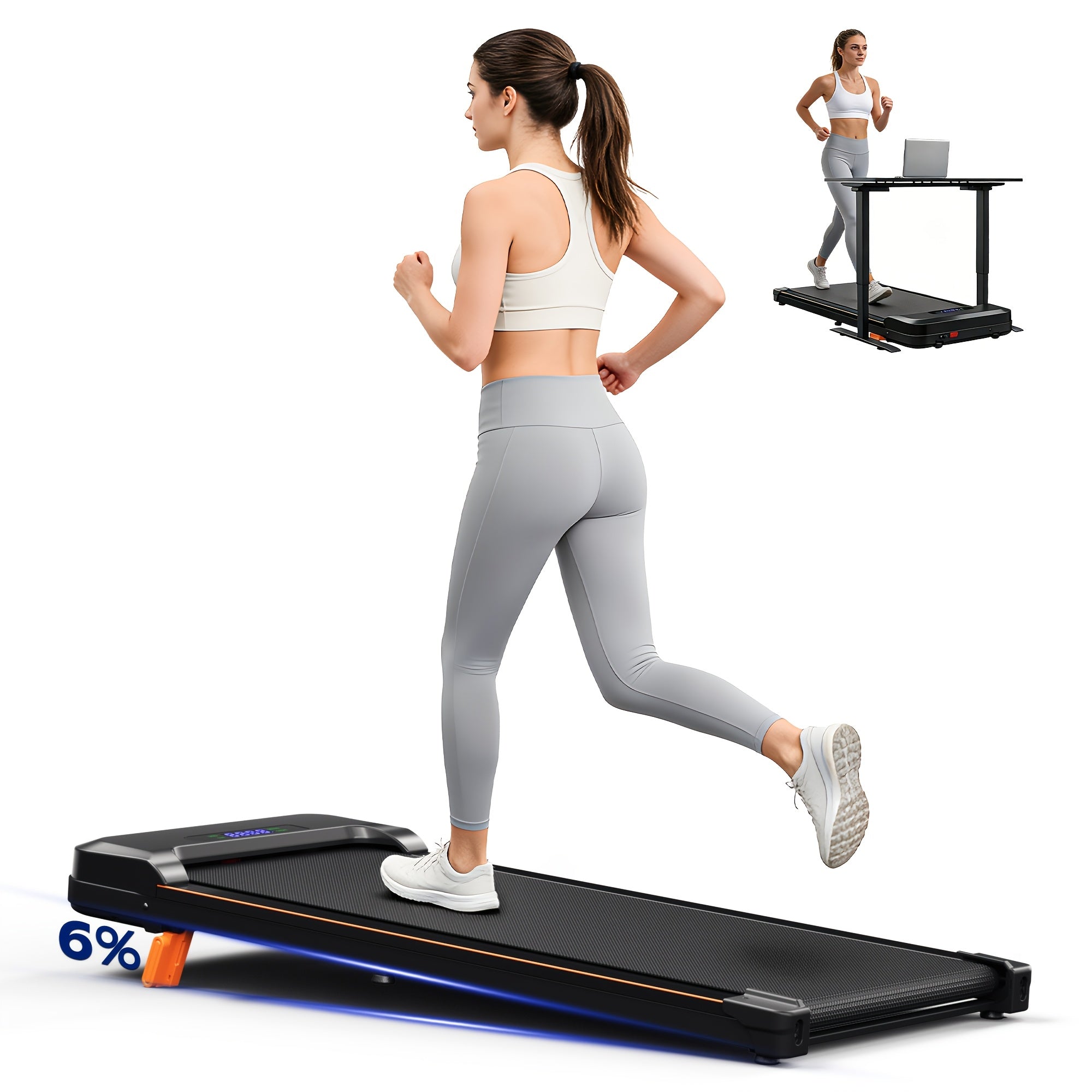 KERDOM 4 in 1 Climbing Treadmill Featuring a Handrail And Handlebar, a Quiet Running Pad with a 6% Incline Suitable for Home Gym Workouts, Equipped with an LED Display And Phone Holder, a Portable Folding Walking Pad That Saves Space for Office Use