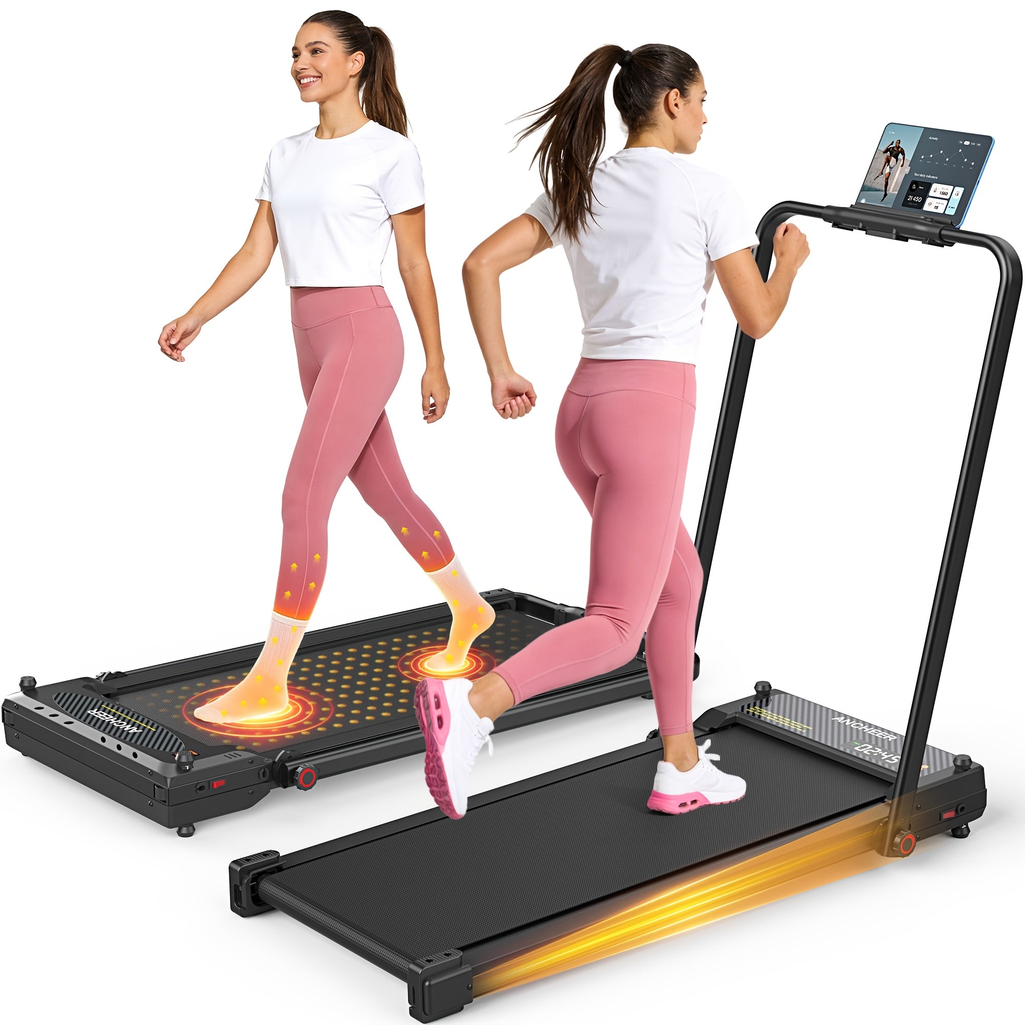 Foldable Walking Pad Treadmill with Foot Massager & Dual-Sided Incline - Motorized Belt Suitable for Home\u002FOffice, Adjustable Speed (0.6-7.5MPH), Handle Bar, Compact for Small Spaces, Plug (No Required)