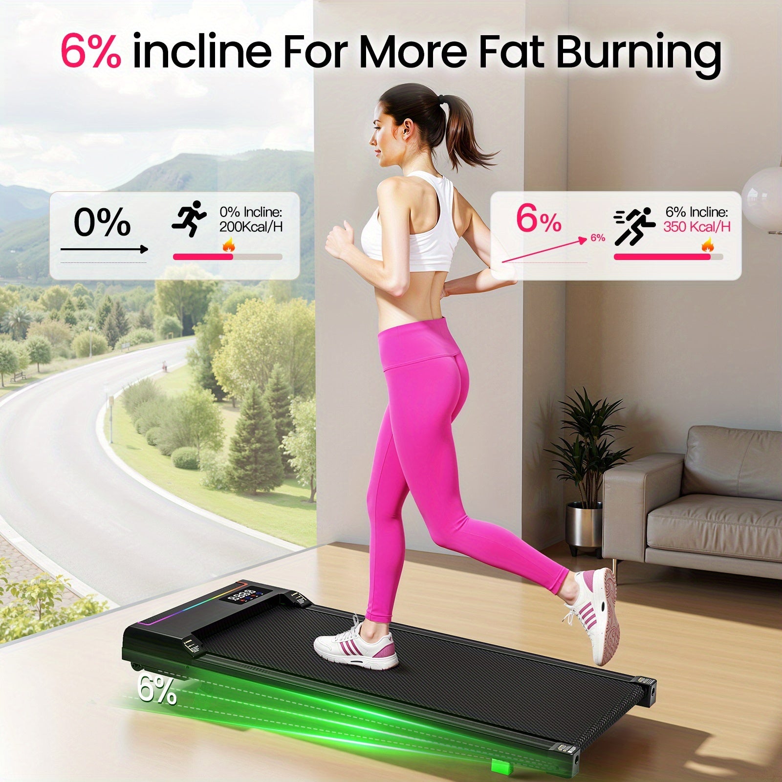 Compact And Portable Walking Treadmill Designed for Home Use, Featuring a 2.5HP Brushless Motor, Silent Operation, a 6% Incline, And a Weight Capacity of 330 Lbs, Without Battery