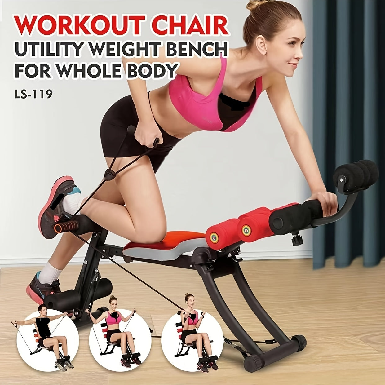 Ab Workout Equipment, Ab Machine, Multi-Functional Adjustable Ab Trainer, Ab Workout Bench for Home Gym, Sit Up Machine for Abdominal, Exercise Chair for Full Body Workout