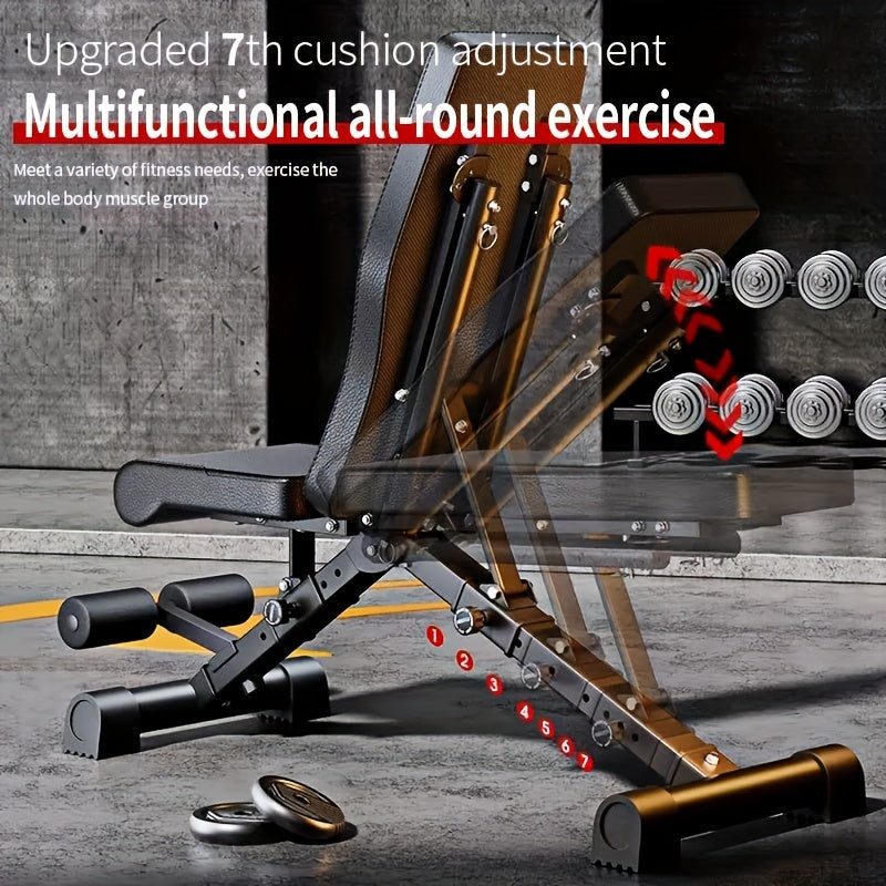 Folding Dumbbell Stool, Multi-function Exercise 13in 1 Home Strength Training Exercise Chair, Bench Press Sit-up AIDS, Men's Barbell Bird Folding Multi-function Stool, Suitable for Home Gym, Adjustable Arm And Tension Rope