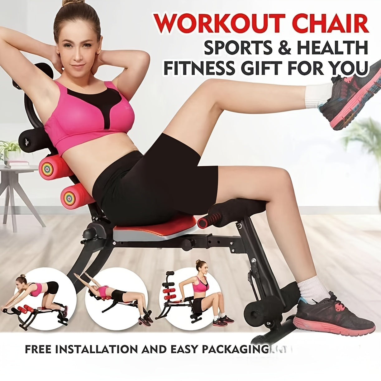 Ab Workout Equipment, Ab Machine, Multi-Functional Adjustable Ab Trainer, Ab Workout Bench for Home Gym, Sit Up Machine for Abdominal, Exercise Chair for Full Body Workout