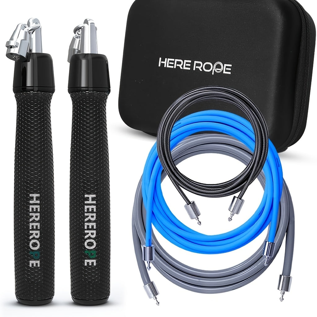 Hererope Weighted Jump Rope System with Interchangeable Weights (1\u002F6lb, 1\u002F4lb, 1\u002F2lb) - Precision Ball-Bearing Suitable for Fitness, Speed Training, Endurance & Total Body Workout - Anti-Slip Grip Jump Ropes for Gym, Men & Women