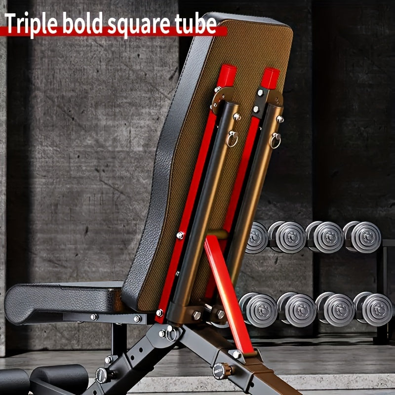 Folding Dumbbell Stool, Multi-function Exercise 13in 1 Home Strength Training Exercise Chair, Bench Press Sit-up AIDS, Men's Barbell Bird Folding Multi-function Stool, Suitable for Home Gym, Adjustable Arm And Tension Rope