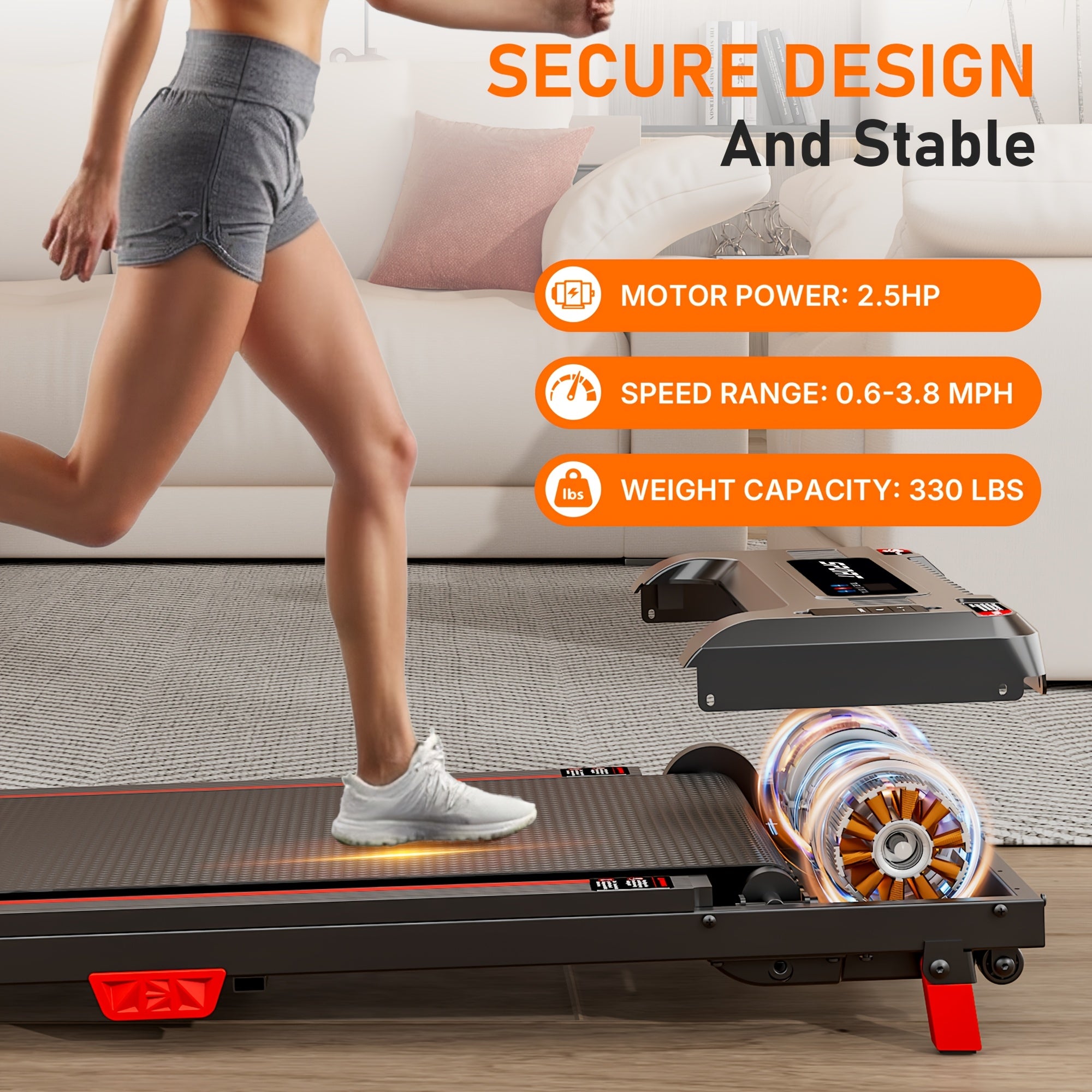 Upgraded Version With Vibration Mode Under Desk Treadmill Walking Pad, 2.5HP 2-in-1 Jogging Foldable Portable Treadmill, 330LBS Capacity, Quiet Office\u002FHome Use, Without Battery