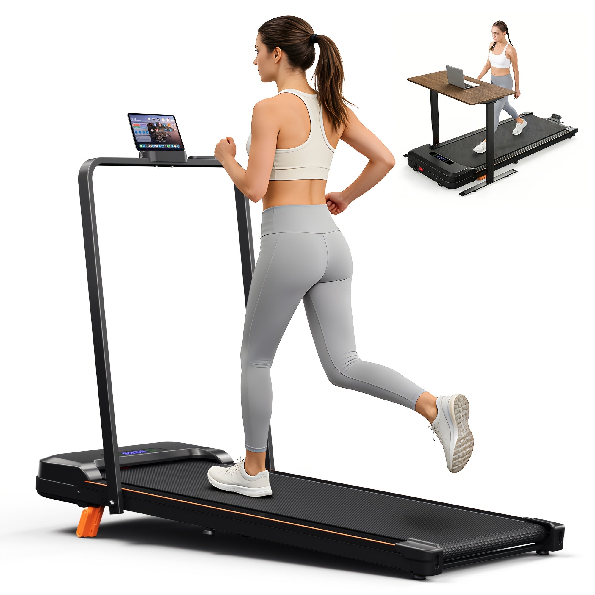KERDOM 4 in 1 Climbing Treadmill Featuring a Handrail And Handlebar, a Quiet Running Pad with a 6% Incline Suitable for Home Gym Workouts, Equipped with an LED Display And Phone Holder, a Portable Folding Walking Pad That Saves Space for Office Use
