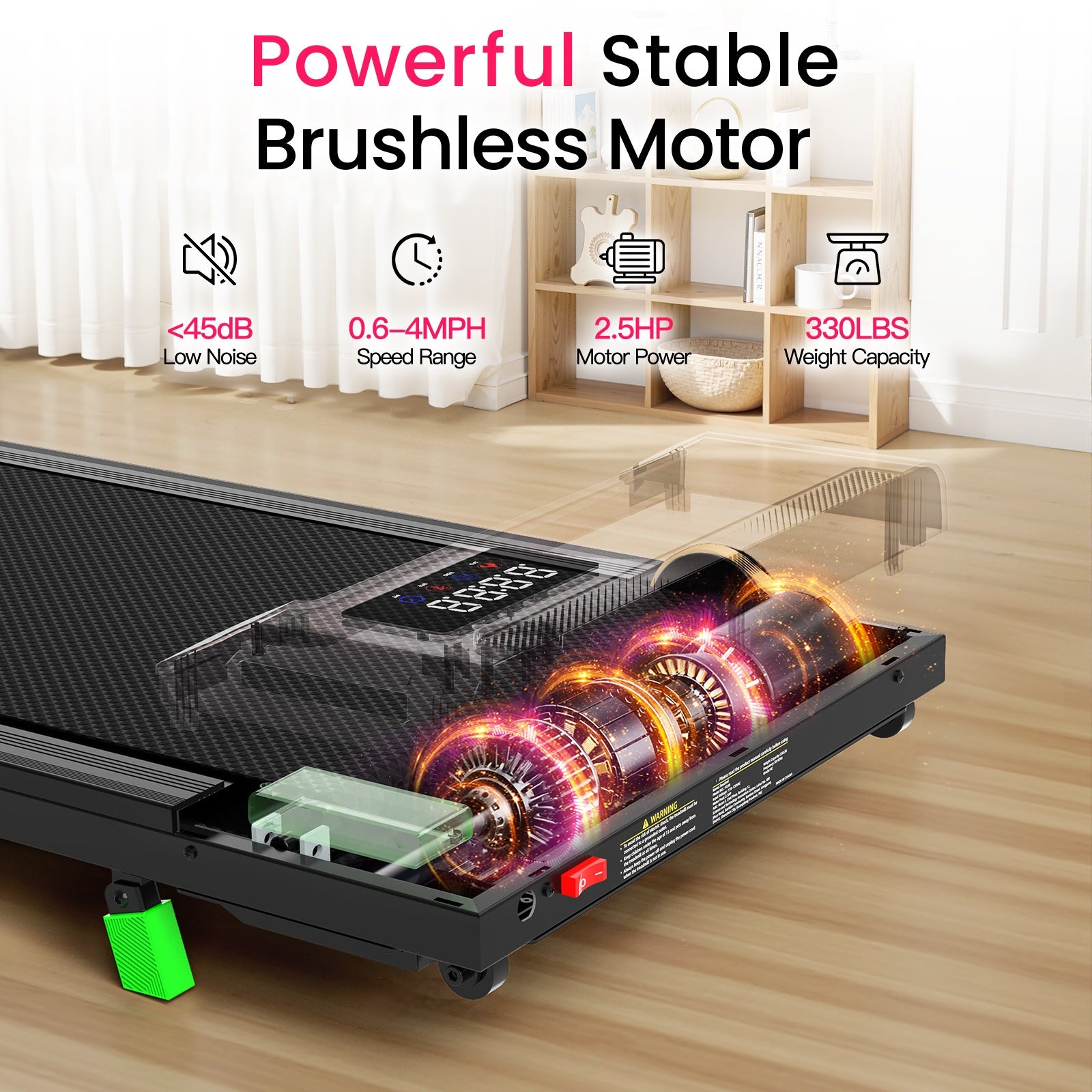 Compact And Portable Walking Treadmill Designed for Home Use, Featuring a 2.5HP Brushless Motor, Silent Operation, a 6% Incline, And a Weight Capacity of 330 Lbs, Without Battery