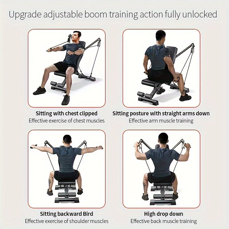 Folding Dumbbell Stool, Multi-function Exercise 13in 1 Home Strength Training Exercise Chair, Bench Press Sit-up AIDS, Men's Barbell Bird Folding Multi-function Stool, Suitable for Home Gym, Adjustable Arm And Tension Rope