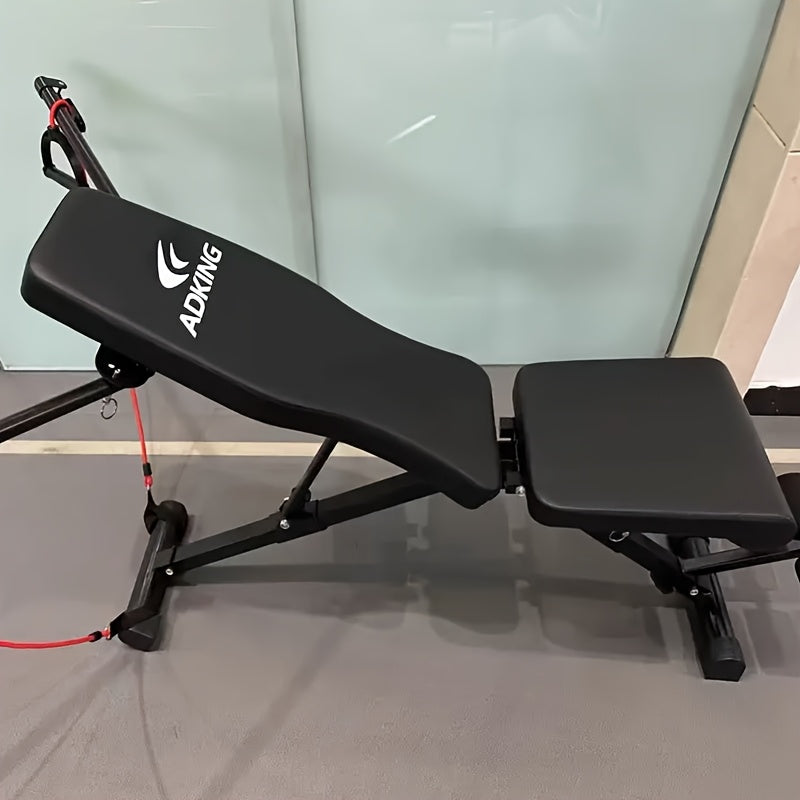 Folding Dumbbell Stool, Multi-function Exercise 13in 1 Home Strength Training Exercise Chair, Bench Press Sit-up AIDS, Men's Barbell Bird Folding Multi-function Stool, Suitable for Home Gym, Adjustable Arm And Tension Rope