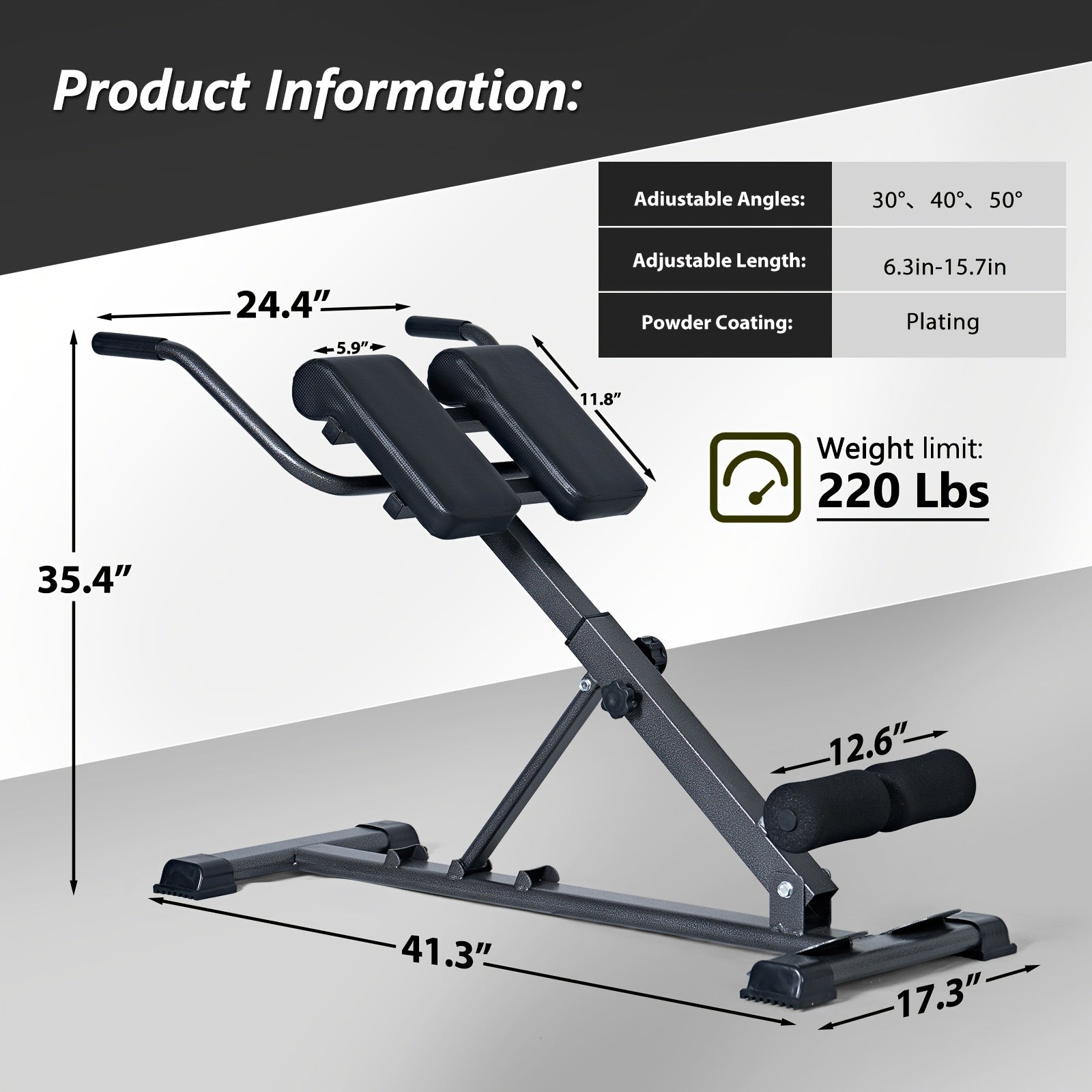 Sogesfurniture Adjustable Roman Chair Back Extension Machine, Hyperextension Bench for Hamstring, Roman Chair Exercise Equipment Back Extension, Foldable Exercise Equipment for Home Gym