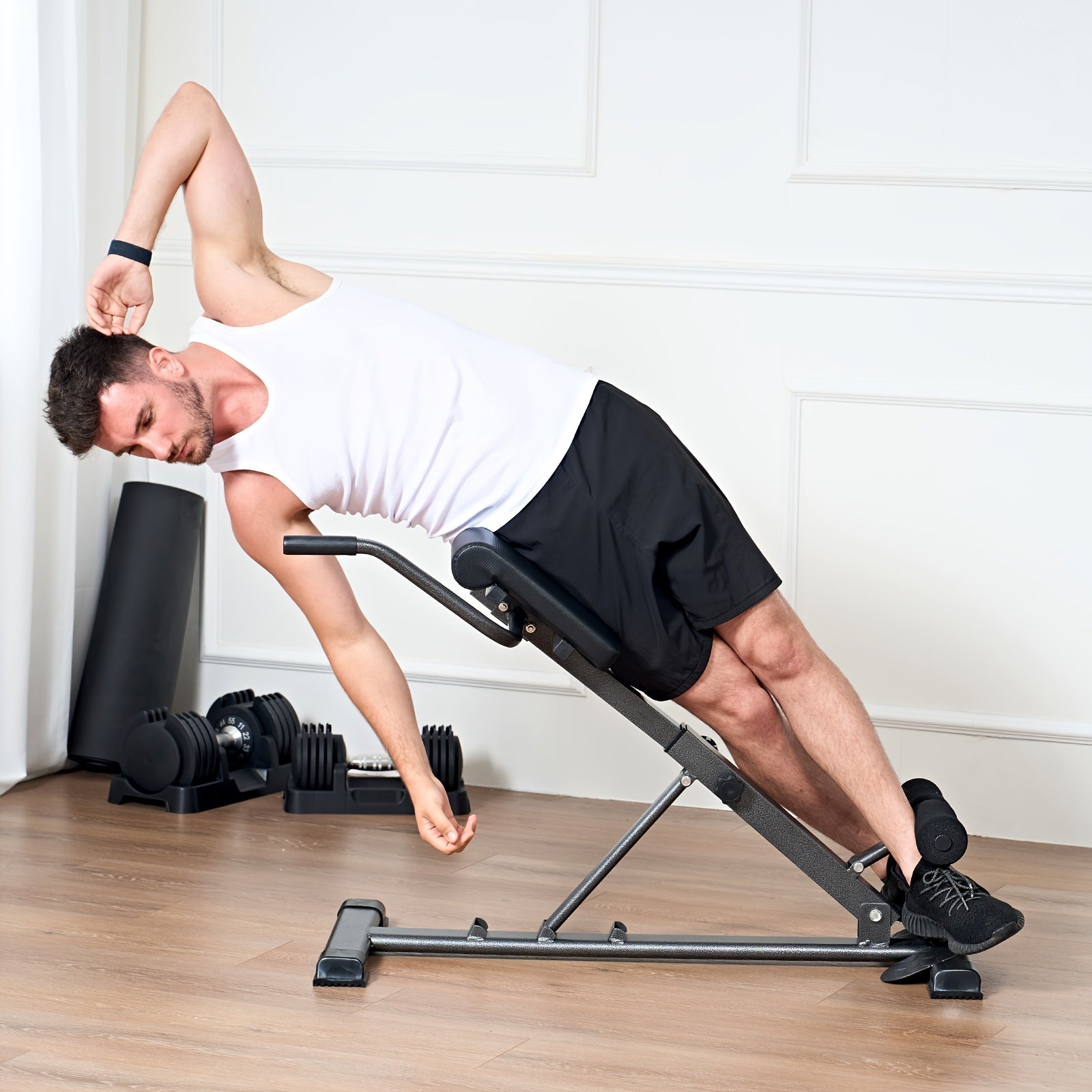 Sogesfurniture Adjustable Roman Chair Back Extension Machine, Hyperextension Bench for Hamstring, Roman Chair Exercise Equipment Back Extension, Foldable Exercise Equipment for Home Gym