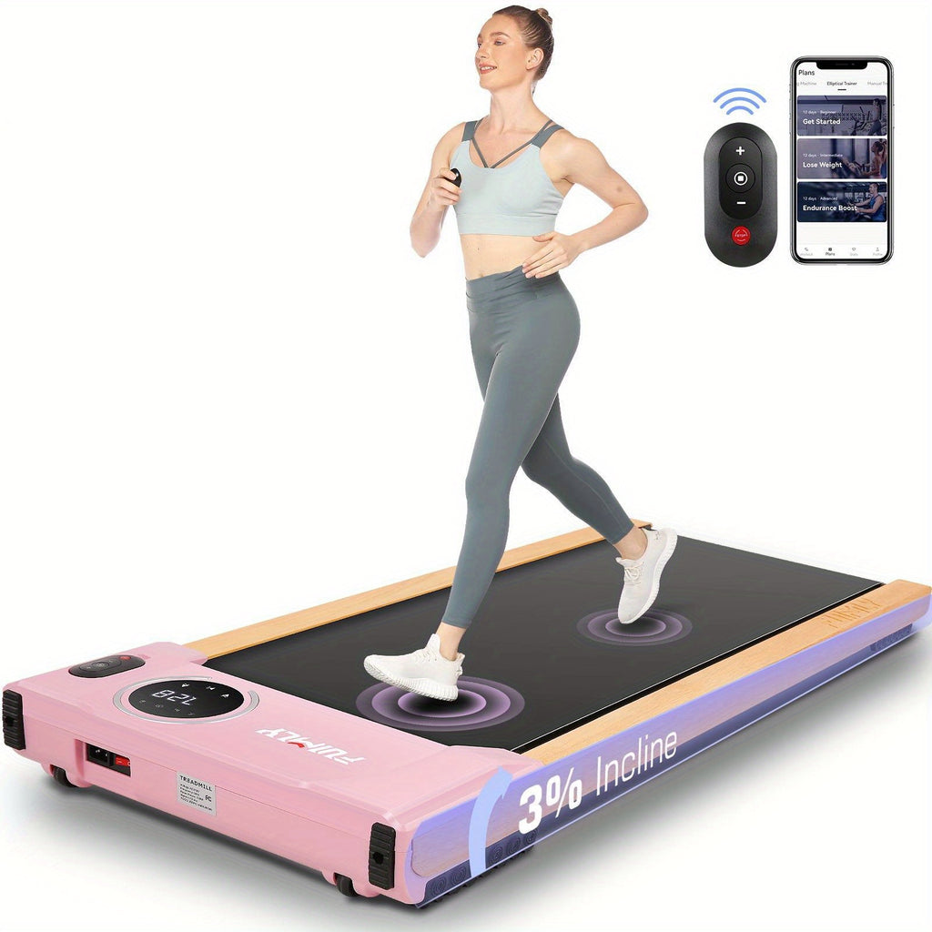 Walking Mat Treadmill with Incline, 2.5HP Wooden Under Desk Treadmill with Smart APP, 300 Lb Capacity, Portable Walking Treadmill with Remote Control And LED Display