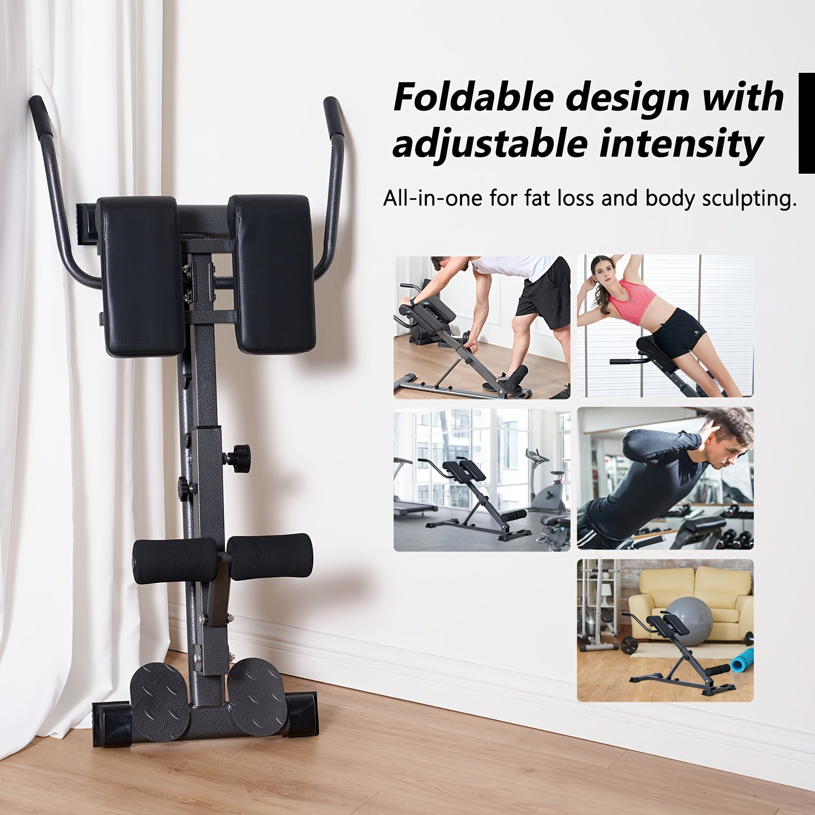 Sogesfurniture Adjustable Roman Chair Back Extension Machine, Hyperextension Bench for Hamstring, Roman Chair Exercise Equipment Back Extension, Foldable Exercise Equipment for Home Gym