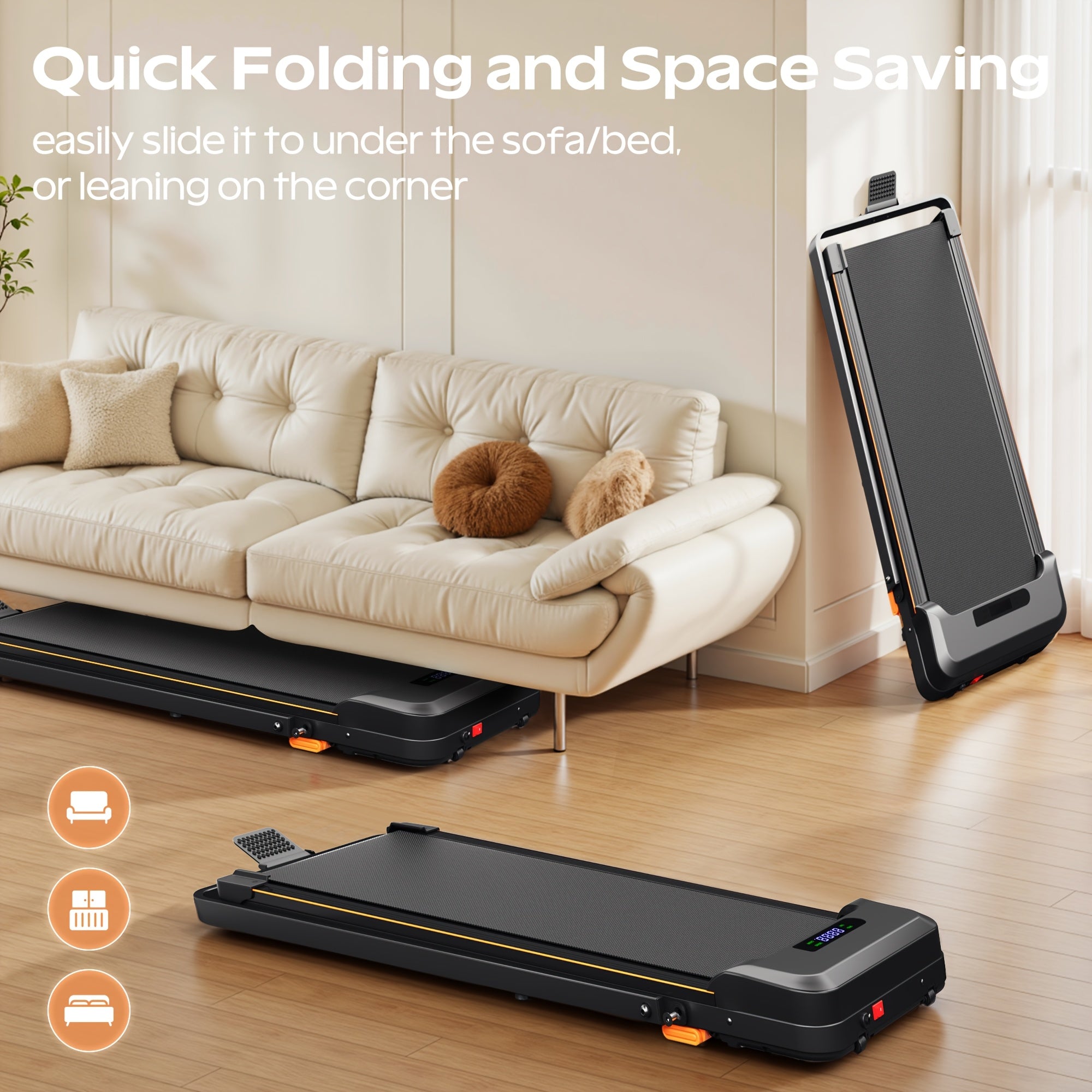 KERDOM 4 in 1 Climbing Treadmill Featuring a Handrail And Handlebar, a Quiet Running Pad with a 6% Incline Suitable for Home Gym Workouts, Equipped with an LED Display And Phone Holder, a Portable Folding Walking Pad That Saves Space for Office Use